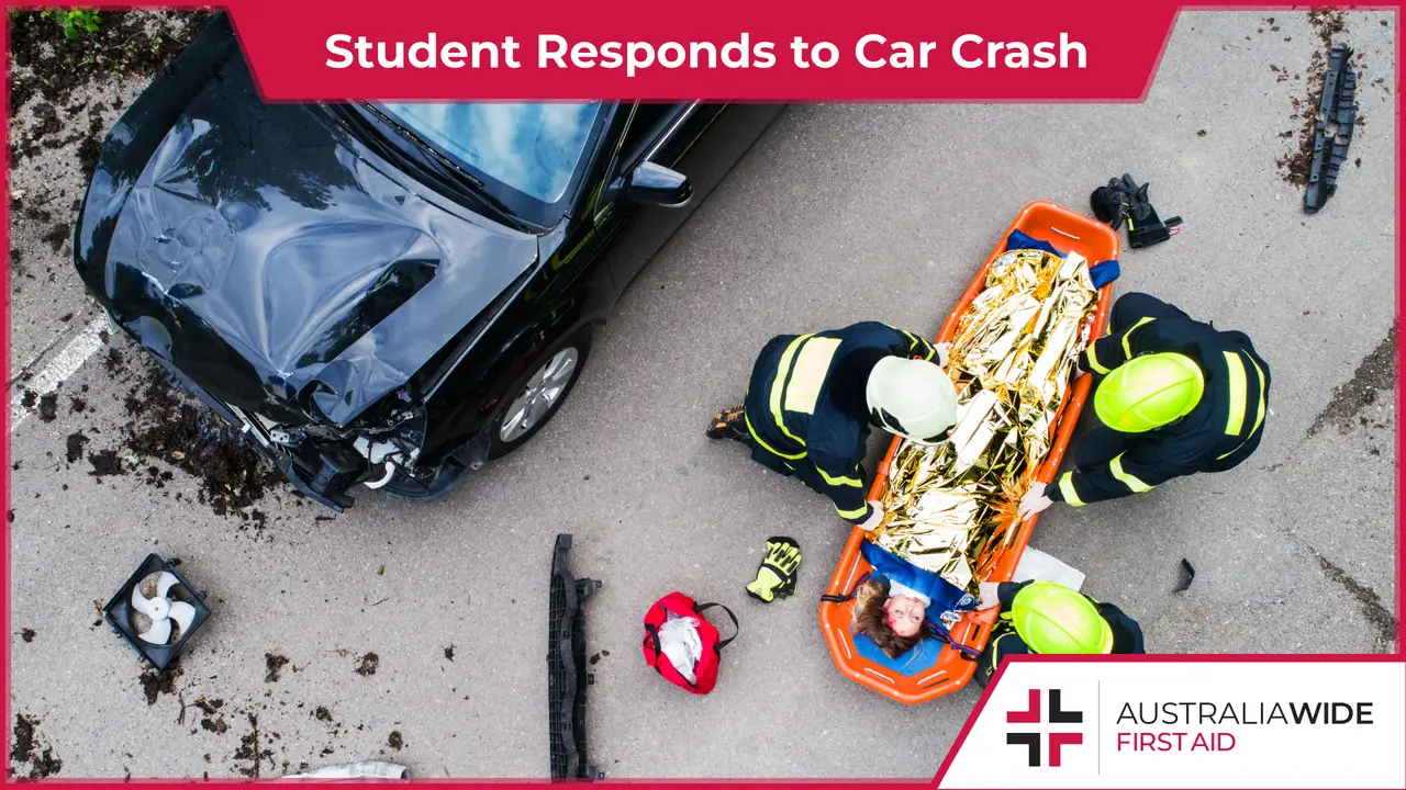 Medical personnel helping a person in a car crash